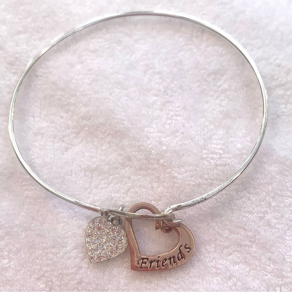 Friends Forever Rose Gold & Crystal Heart Charm Bracelet Silver Finish - Picture 1 of 4